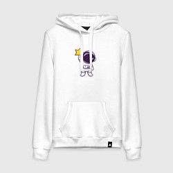 Толстовка-худи хлопковая женская Звёздный астронавт, цвет: белый