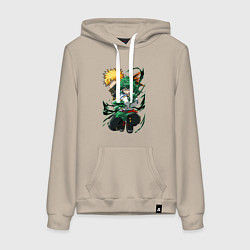 Толстовка-худи хлопковая женская Моя геройская академия Изуку Мидория, цвет: миндальный