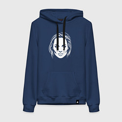 Толстовка-худи хлопковая женская Анджелина Джоли лицо, цвет: тёмно-синий