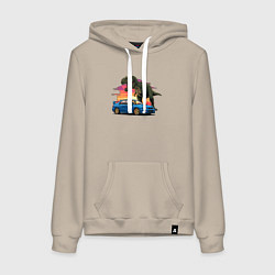 Толстовка-худи хлопковая женская Субару и динозавр, цвет: миндальный