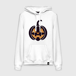 Толстовка-худи хлопковая женская Тыква Джек фонарь Хэллоуин, цвет: белый