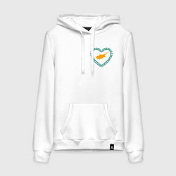 Толстовка-худи хлопковая женская Кипр в сердечке, цвет: белый