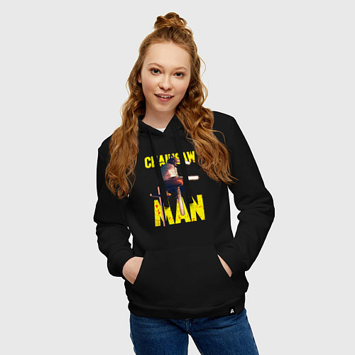 Женская толстовка-худи Человек бензопила на кресте / Черный – фото 3