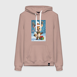 Толстовка-худи хлопковая женская Милый мультяшный олень, цвет: пыльно-розовый