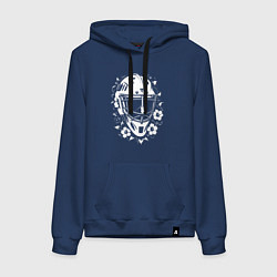 Толстовка-худи хлопковая женская Шлем-маска в цветочном обрамлении, цвет: тёмно-синий