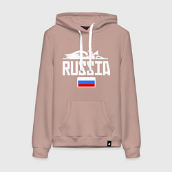 Толстовка-худи хлопковая женская Russia, цвет: пыльно-розовый