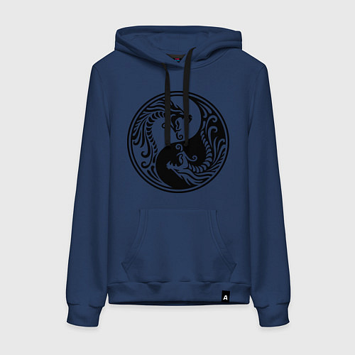 Женская толстовка-худи Два дракона Инь Янь / Тёмно-синий – фото 1