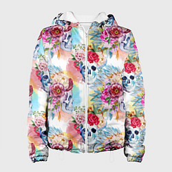 Куртка с капюшоном женская Цветы и бабочки 5, цвет: 3D-белый