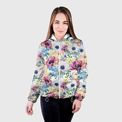 Куртка с капюшоном женская Цветы и бабочки 10, цвет: 3D-белый — фото 2