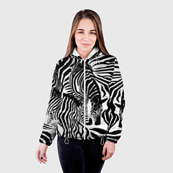 Куртка с капюшоном женская Полосатая зебра, цвет: 3D-белый — фото 2