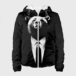 Куртка с капюшоном женская Медведь бизнесмен, цвет: 3D-белый
