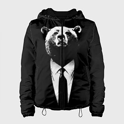 Куртка с капюшоном женская Медведь бизнесмен, цвет: 3D-черный