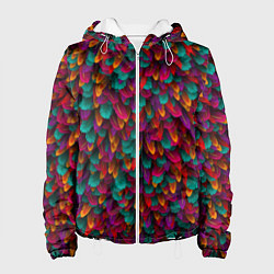 Куртка с капюшоном женская Разноцветные перья, цвет: 3D-белый