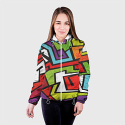 Куртка с капюшоном женская Цветные граффити, цвет: 3D-белый — фото 2
