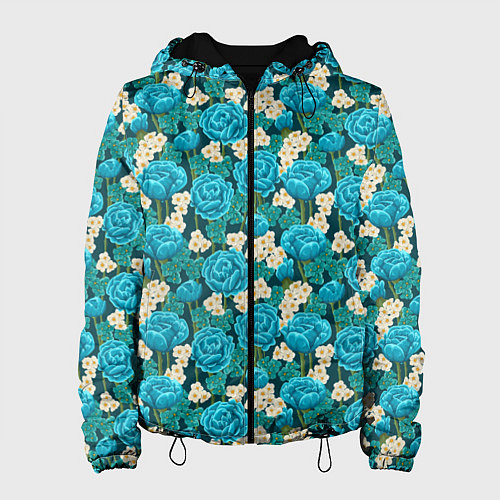 Женская куртка Голубые розы / 3D-Черный – фото 1