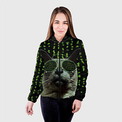 Куртка с капюшоном женская Кот в матрице, цвет: 3D-черный — фото 2