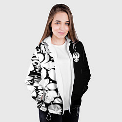 Куртка с капюшоном женская Russia: B&W Floral, цвет: 3D-белый — фото 2