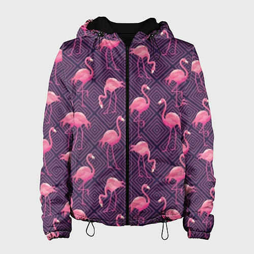 Женская куртка Фиолетовые фламинго / 3D-Черный – фото 1