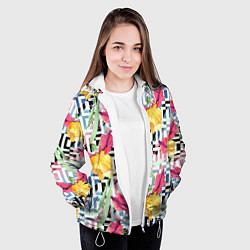 Куртка с капюшоном женская Летняя абстракция, цвет: 3D-белый — фото 2