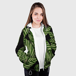 Куртка с капюшоном женская Тропические большие листья, цвет: 3D-белый — фото 2