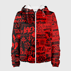 Куртка с капюшоном женская ЛОГОТИПЫ РОК ГРУПП, цвет: 3D-белый