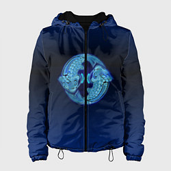 Куртка с капюшоном женская Знаки Зодиака Рыбы, цвет: 3D-черный
