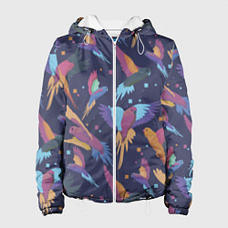 Куртка с капюшоном женская Райские попугаи, цвет: 3D-белый