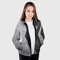 Куртка с капюшоном женская BMW - emblem - metal - texture, цвет: 3D-черный — фото 2