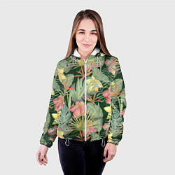 Куртка с капюшоном женская Тропические растения и цветы, цвет: 3D-белый — фото 2