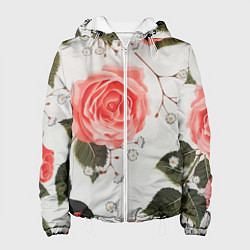 Куртка с капюшоном женская Нежные розы, цвет: 3D-белый