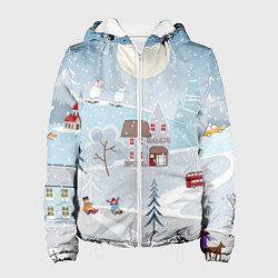 Куртка с капюшоном женская Зимний дворик, цвет: 3D-белый