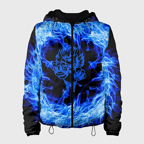 Женская куртка Лев в синем пламени / 3D-Черный – фото 1