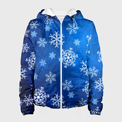 Куртка с капюшоном женская Новый Год Снежинки, цвет: 3D-белый