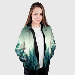 Куртка с капюшоном женская Акварельный лес градиент, цвет: 3D-черный — фото 2