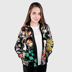 Куртка с капюшоном женская Клинок рассекающий демонов, цвет: 3D-черный — фото 2
