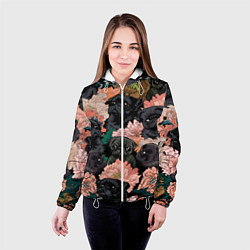 Куртка с капюшоном женская Мопсы и Цветы, цвет: 3D-белый — фото 2