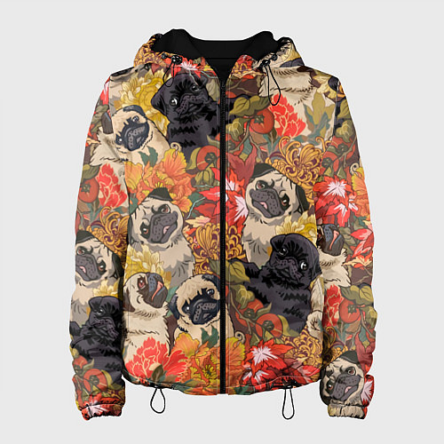 Женская куртка Мопсики Цветочки / 3D-Черный – фото 1