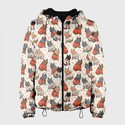 Куртка с капюшоном женская Коты в Свитерах Паттерн, цвет: 3D-черный