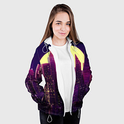 Куртка с капюшоном женская Неоновый город, цвет: 3D-белый — фото 2