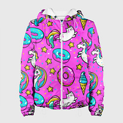 Куртка с капюшоном женская Единороги с пончиками, цвет: 3D-белый