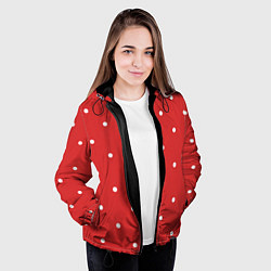Куртка с капюшоном женская Белый горошек на красном фоне, цвет: 3D-черный — фото 2