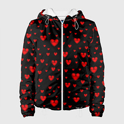 Куртка с капюшоном женская Красные сердца, цвет: 3D-белый
