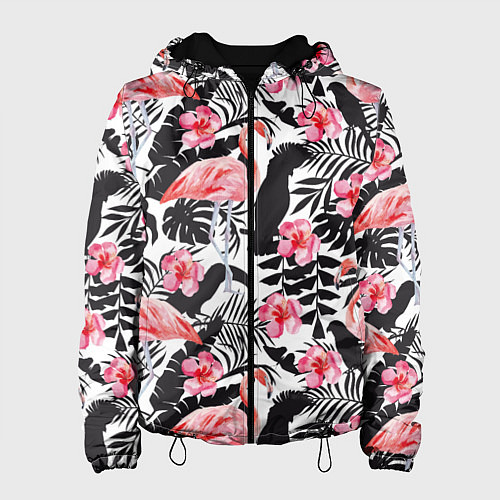 Женская куртка Фламинго и попугаи / 3D-Черный – фото 1