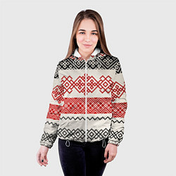 Куртка с капюшоном женская Славянский узор красно-черный, цвет: 3D-белый — фото 2