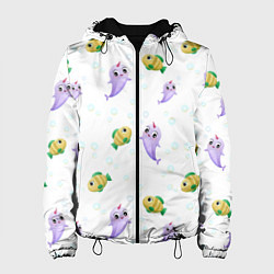 Куртка с капюшоном женская Морские жители, цвет: 3D-черный