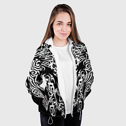 Куртка с капюшоном женская ТАТУ ЧЕРНО БЕЛОЕ УЗОР, цвет: 3D-белый — фото 2