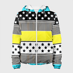 Куртка с капюшоном женская Неоновый яркий полосатый узор, цвет: 3D-белый