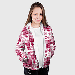 Куртка с капюшоном женская Новогодний рождественский узор, цвет: 3D-белый — фото 2