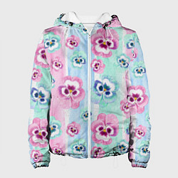 Куртка с капюшоном женская Акварельные фиалки, цвет: 3D-белый