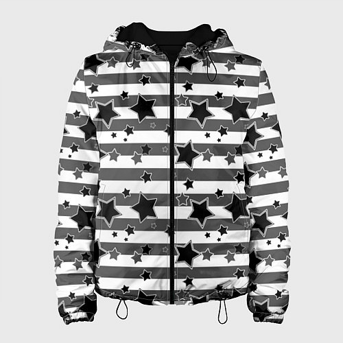 Женская куртка Черно-белый полосатый узор / 3D-Черный – фото 1